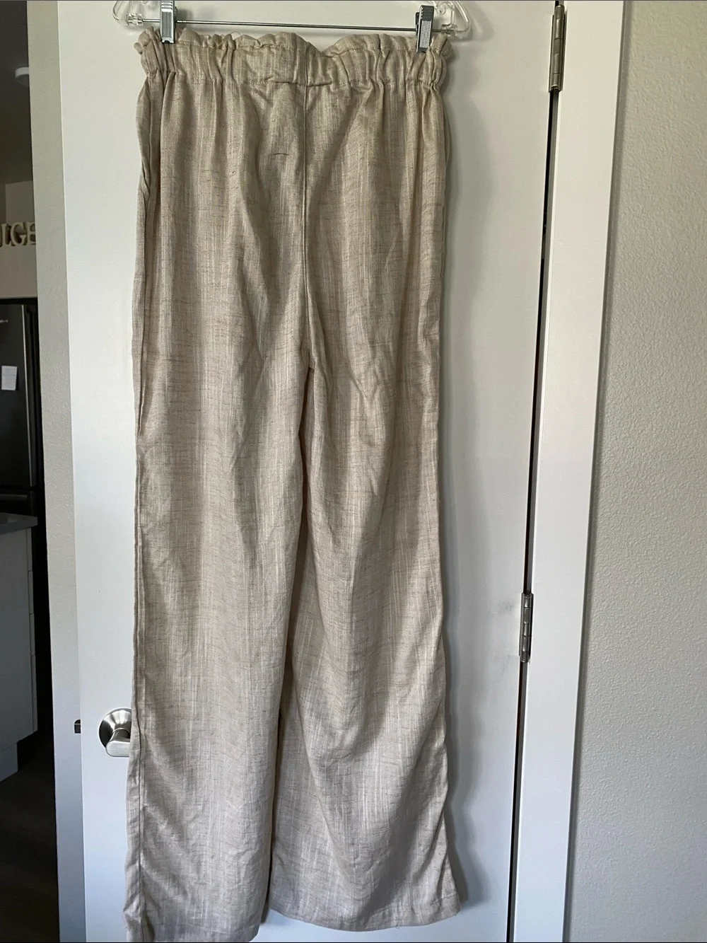 NWT Soft Linen Rayon Blend Flowy Drawstring High Waist Wide Straight Leg  M